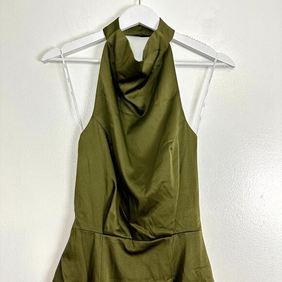 ELLIATT Camo Asymmetric Satin Cocktail Dress in Khaki Size X-Small - Picture 6 of 16
